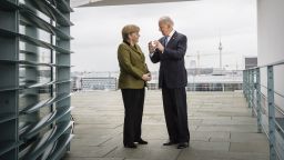 In his photo provided by the German Government Press Office (BPA) German Chancellor Angela Merkel (L) speaks with US Vice President Joe Biden at the start of their meeting at the Chancellery on February 01, 2013 in in Berlin, Germany. 