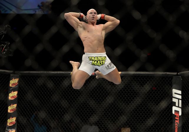 Ryan Jimmo reacts after a knockout victory over Sean O'Connell in their light heavyweight fight during the TUF Nations Finale on April 16 in Quebec City.