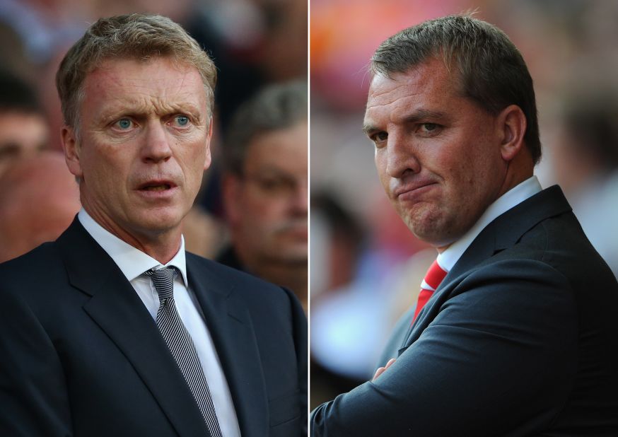 While United's fortunes have plummeted under Moyes, Liverpool's have risen under Brendan Rodgers (right). Ferguson once famously said he wanted to knock the Merseysiders off their perch, but one year after the Scot's departure Rodgers' team leads the Premier League by five points with three games to play. 