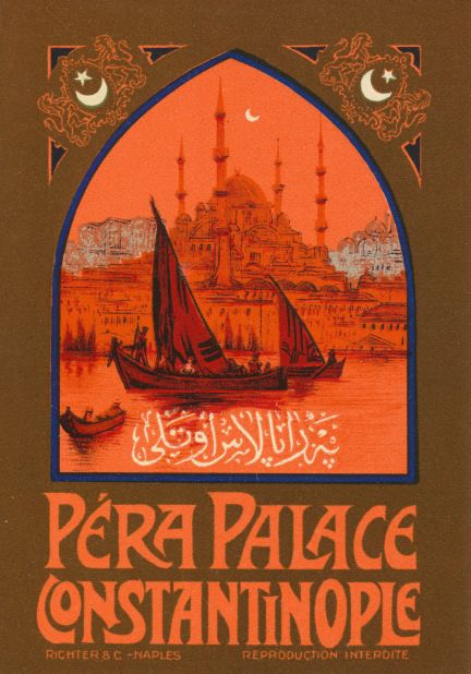 In order to give travelers the same level of comfort as on board, the Orient Express operator Compagnie Internationale des Wagons-Lits opened hotels in many cities along the train's route.  The poster above is for the Pera Palace in Istanbul, which opened doors in 1895. 
