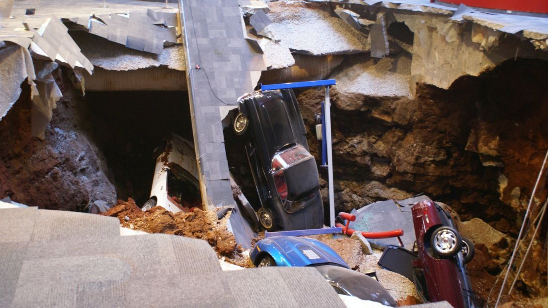 A 40-foot-wide, 30-foot-deep hole claimed eight cars in 2014. 