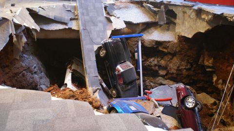 Here's the sinkhole that swallowed eight prized Corvettes inside the museum's Skydome hall, on February 12, 2014. 