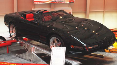 This 1993 ZR-1 Spyder, on loan from General Motors, was built with"unique hood and front quarter panel vents" to help cool the engine. The car's windshield and side glass were designed to sit lower than other Corvettes to give it an even sleeker profile. Although the museum lists this modified car's year as 1993, mechanically, the Spyder is a stock 1990,<a href="http://corvettemuseum.blogspot.com/2014/04/zr-1-spyder-recovered-from-sinkhole.html" target="_blank" target="_blank"> according to the museum</a>. 