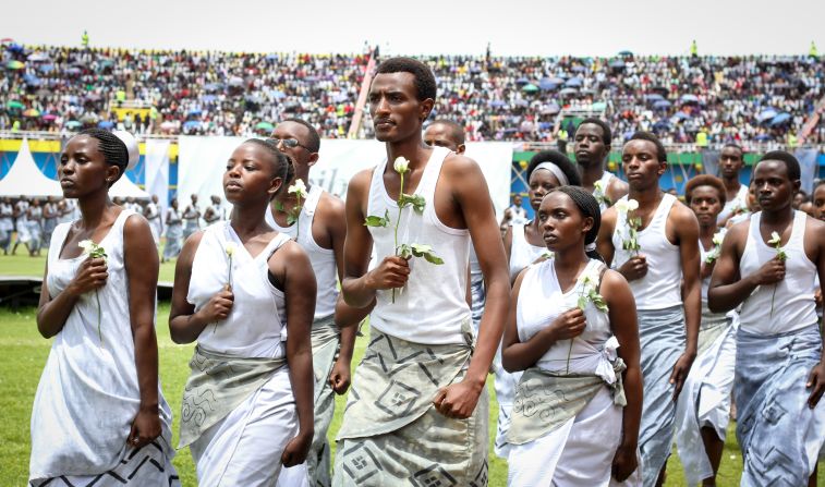 Young Rwandans, pictured here performing at Kigali's Amahoro Stadium on April 7, have played a big role in the commemoration events. 