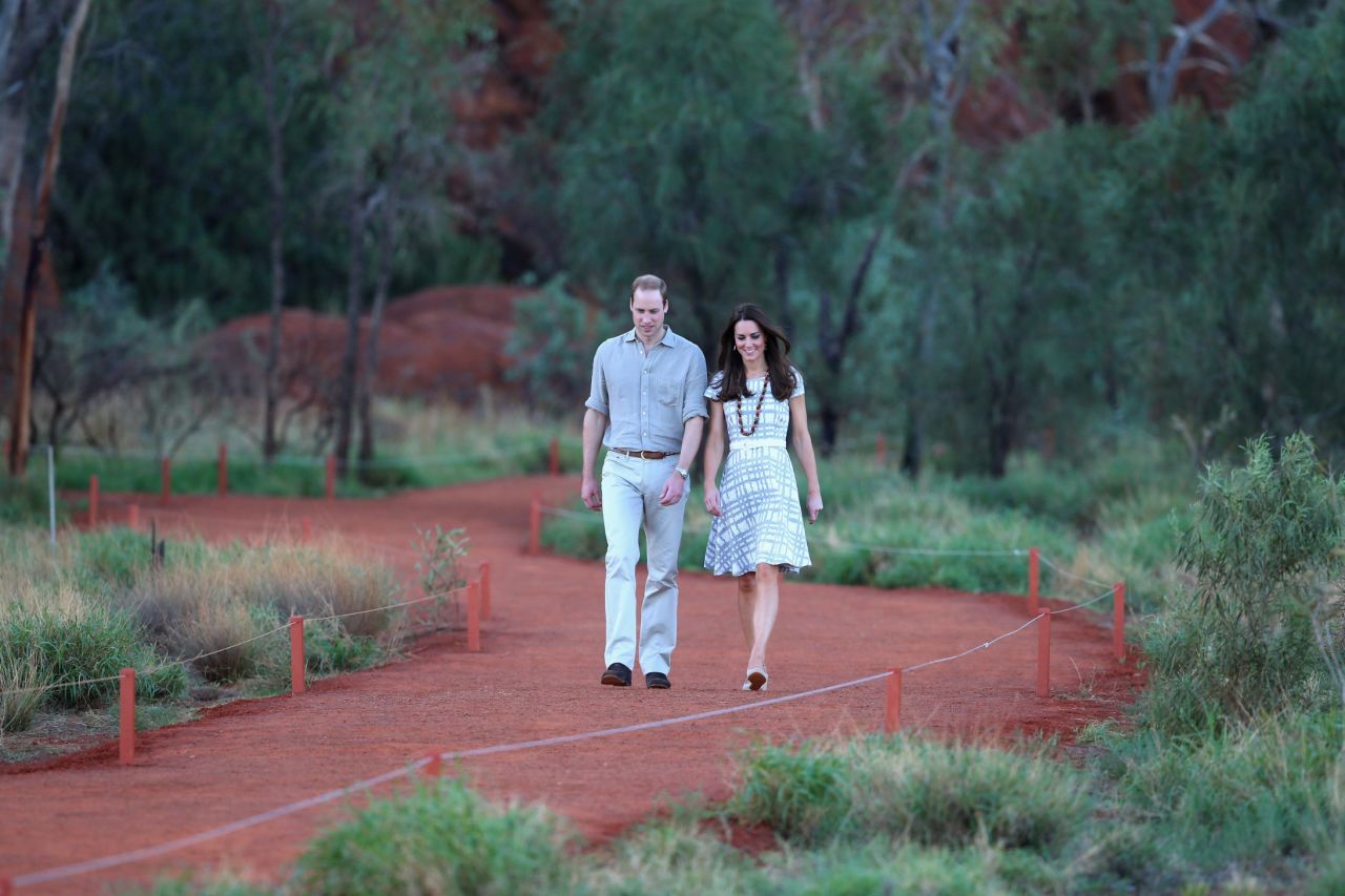 Kate picked one of her old favorites, a $60 Wessex dress from Hobbs, for a walk around the base of Australia's iconic Ayers Rock. It would have sold out had it not already done so  when she wore it while playing table tennis in the run up to the Olympics last year. 
