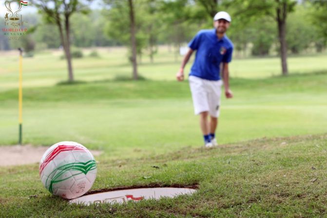 Footgolf combines elements of football and golf, with players kicking a football around a course complete with bigger holes. 