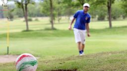 FootGolf combines elements of football and golf, with players kicking a football around a golf course complete with bigger holes.