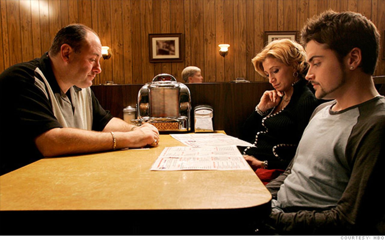 Quite possibly the biggest anticlimax in TV history: Tony Soprano (James Gandolfini, center) meets his family in a restaurant and looks up, and then, with Journey's "Don't Stop Believin'" playing in the background, the screen cuts to black. "Sopranos" fans have long debated the ending: Did Tony die or not? Creator David Chase has walked through the scene in detail but hasn't said one way or another.