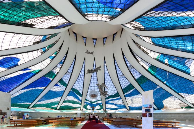 <strong>Cathedral of Brasilia: </strong>Another marvel by Oscar Niemeyer, the 40-meter-high Cathedral of Brasilia and its suspended angels are bathed with natural light shining through the stained glass. The circular structure has glass ceilings that start at the floor, supported by 16 curved columns. The cathedral can hold up to 4,000 people.<br /><a href="index.php?page=&url=http%3A%2F%2Fcatedral.org.br%2F" target="_blank" target="_blank"><em>Metropolitan Cathedral of Brasília</em></a><em>, Esplanada dos Ministérios, lote 12, Brasília; +55 61 3224 4073 </em>