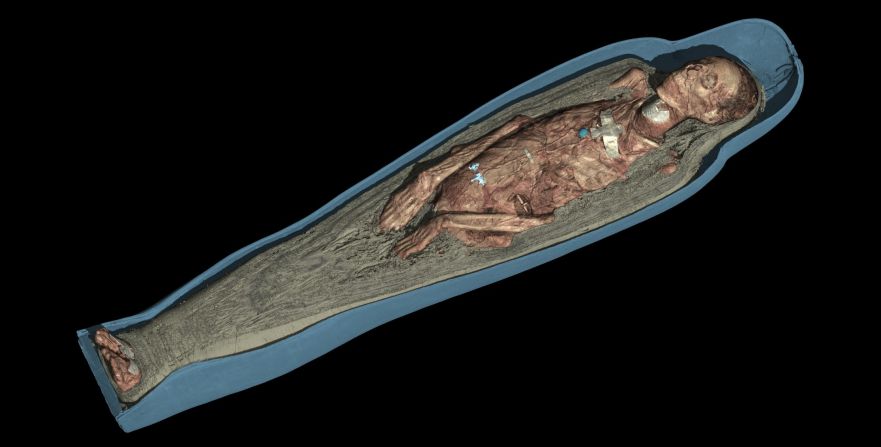 Thanks to the 3-D visualization software, researchers were able to see the placement and detail of the amulets that decorated Tamut's corpse for the first time.