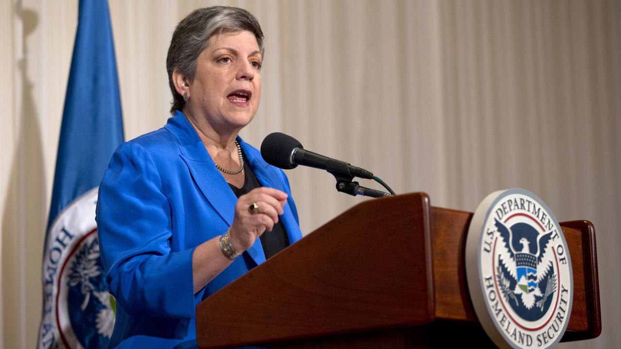The former secretary of homeland security, now president of the University of California, delivered the commencement address at Northeastern University in Boston on May 2. Here, she gives a farewell address at the National Press Club in Washington in 2013.