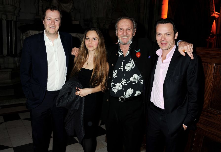 Shand with nephew Tom Parker Bowles, left, daughter Ayesha Shand and an unidentified guest at the Faberge Big Egg Hunt Grand Auction in London on March 20, 2012.
