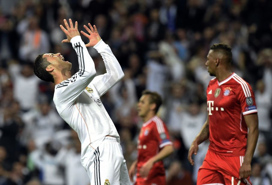 Cristiano Ronaldo can't hide his frustration after he misses an easy chance to put Real Madrid 2-0 up.