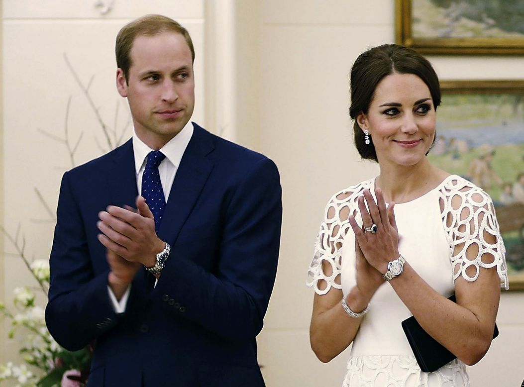 William and Catherine listen to an address  at a reception at Government House in Canberra, Australia, on Thursday, April 24.