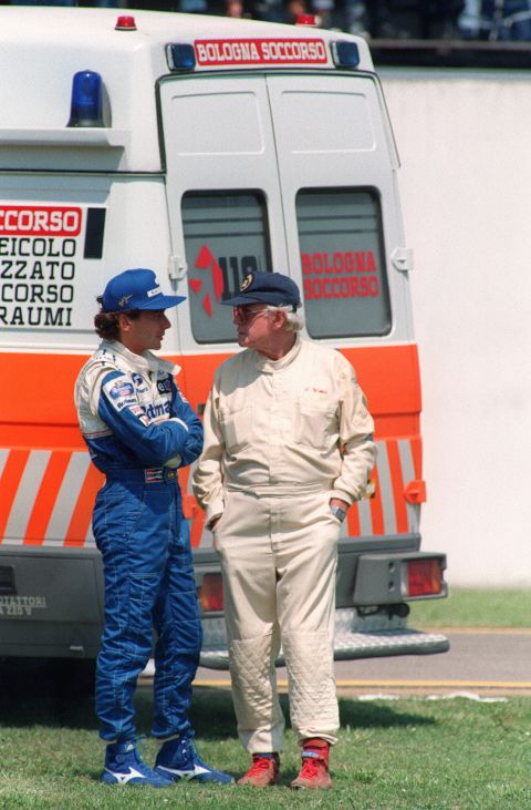 Ayrton Senna (left) -- seen here talking to to then F1 medical chief, Sid Watkins -- had planned to unfurl an Austrian flag in his honor at the end of Sunday's race.