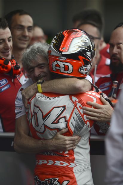 Ducati's team principal Gigi Dall'Igna was delighted with Dovizioso's showing in Austin, embracing the Italian after he crossed the finish line.