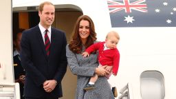 CANBERRA, AUSTRALIA - APRIL 25:  Catherine, Duchess of Cambridge, Prince William, Duke of Cambridge and Prince George of Cambridge leave Fairbairne Airbase as they head back to the UK after finishing their Royal Visit to Australia on April 25, 2014 in Canberra, Australia. The Duke and Duchess of Cambridge are on a three-week tour of Australia and New Zealand, the first official trip overseas with their son, Prince George of Cambridge.  (Photo by Mark Nolan/Getty Images)
