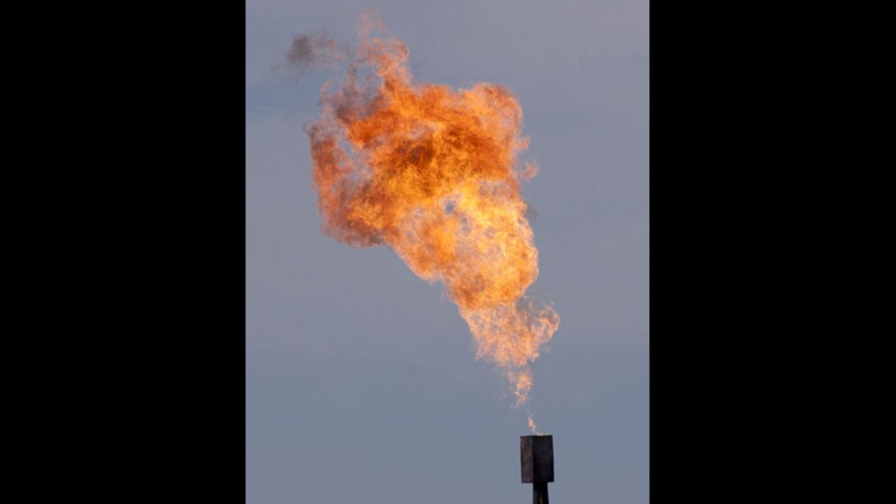 Gas flares at a water facility at the Niobrara oil shale formation in Colorado in May 2012.
