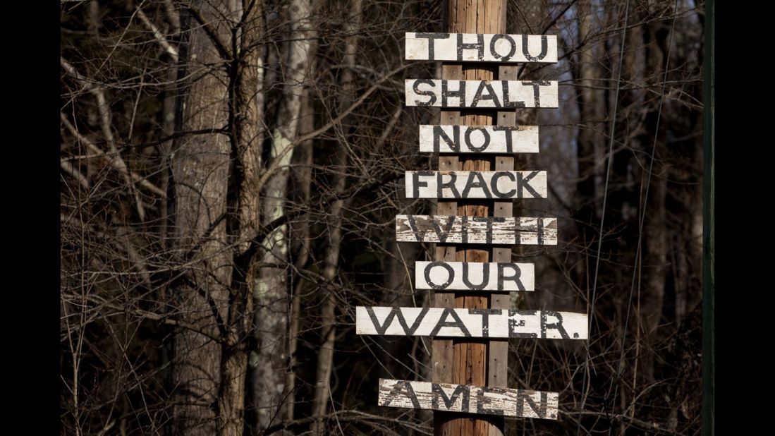 Signs protesting the process of fracking are posted near Callicoon Center, New York, in January 2012. Although oil companies hail fracking as an innovative way to boost gas reserves, the process has drawn a fair number of detractors.