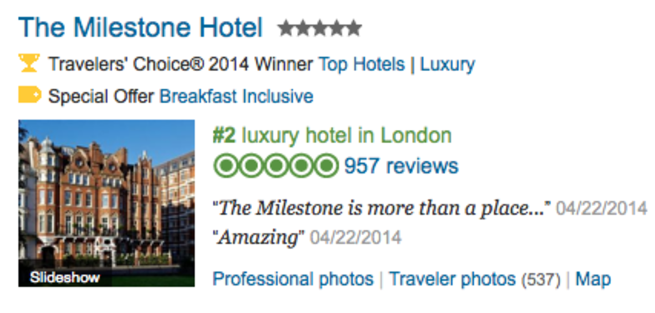 TripAdvisor now includes the AA star rating on its hotel listings for the UK, as well as user-generated review ratings.