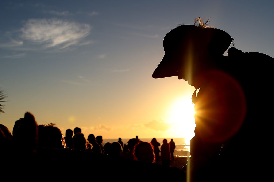  APRIL 25 - GOLD COAST, AUSTRALIA: A serviceman takes part in the ANZAC  (Australia New Zealand Army Corps) dawn service at Currumbin Beach Vikings Surf Life Saving Club. People marked the 99th anniversary of when allied First World War forces landed on the Gallipoli Peninsula. Events are held across both countries in remembrance of those who fought and died in all wars. 