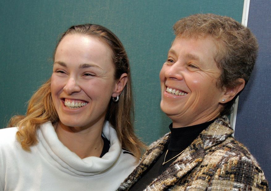 Former world No.1 Martina Hingis (left) is following mother Melanie Molitor's footsteps by coaching future tennis players at a new tennis center in Barcelona, Spain.