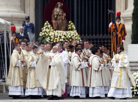Pope Francis leads the solemn ceremony at the Vatican on April 27.
