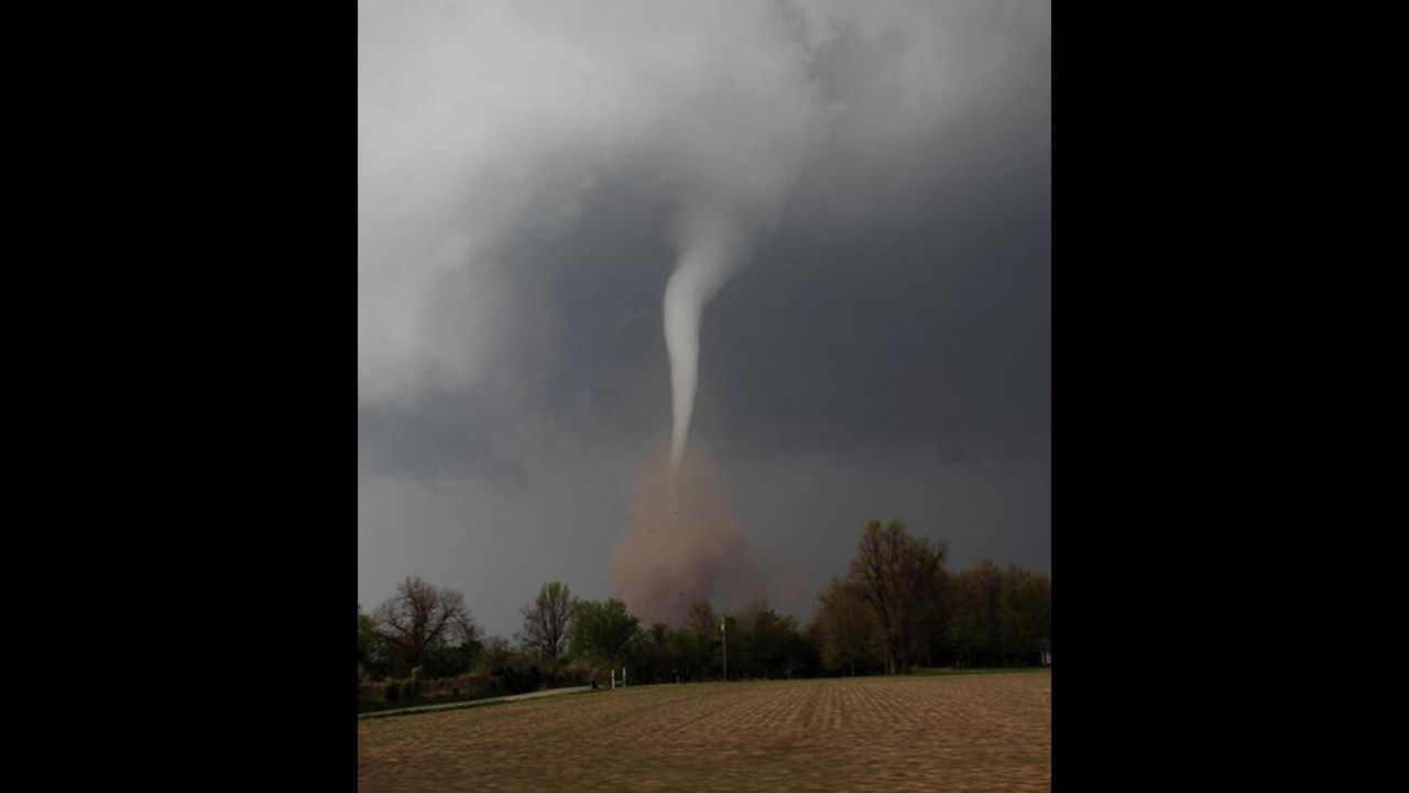 A tornado touches down in Baxter Springs on Sunday, April 27.