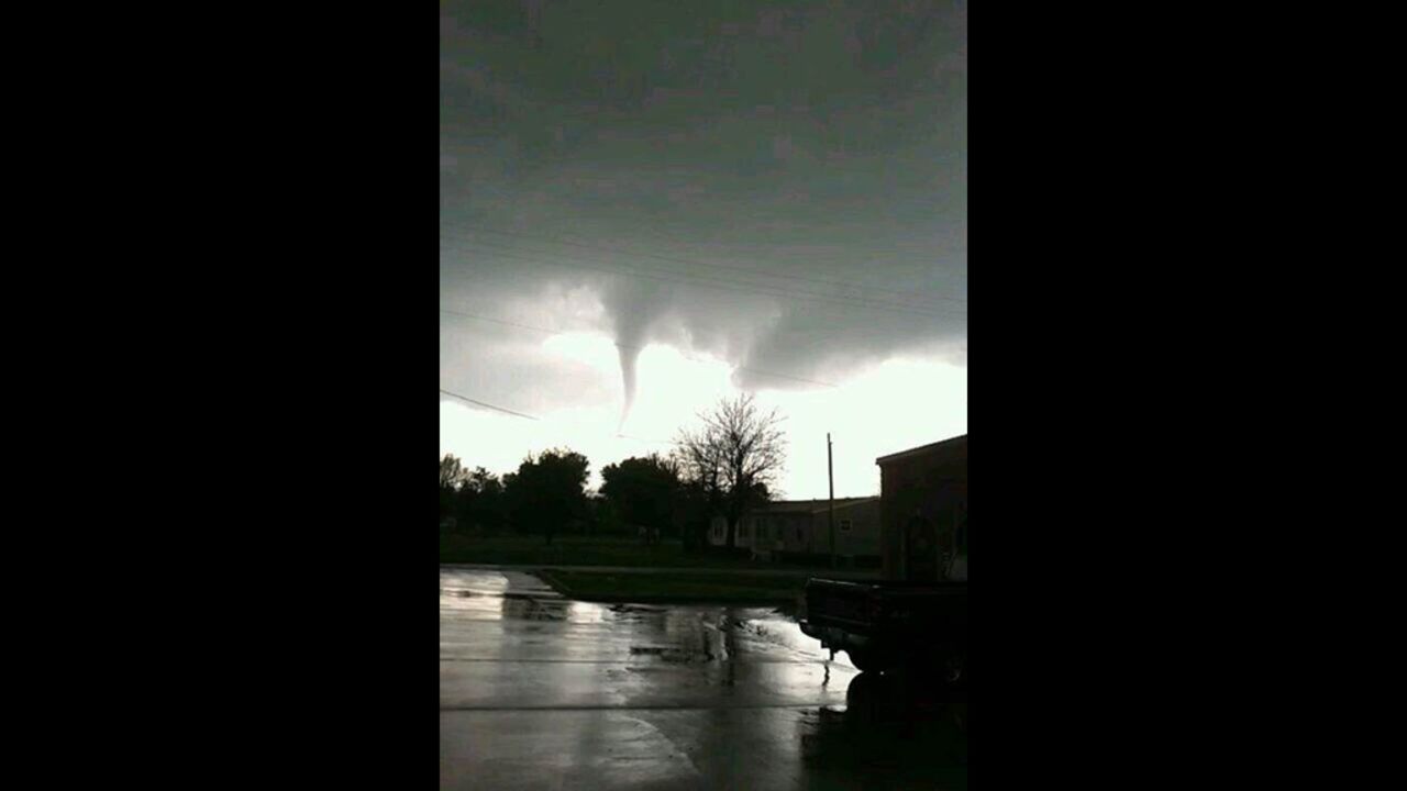 A funnel cloud is seen near Baxter Springs on April 27.