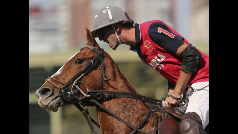 Colombia's Felipe Marquez Ochoa reacts during a polo match against England on Thursday, April 24, during the Copa de las Naciones event in Buenos Aires. England ended up winning the tournament, defeating hosts Argentina in the final.