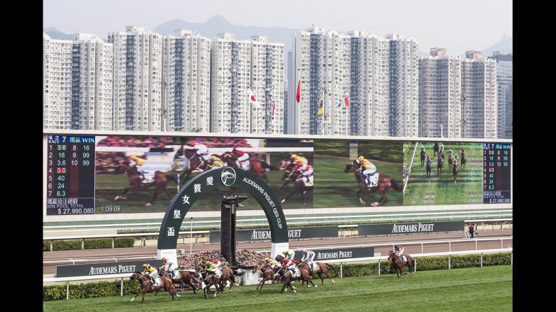 Horses are raced at the Audemars Piguet Sprint Cup, which was held Sunday, April 27, at the Sha Tin racecourse in Hong Kong. Douglas Whyte won the race aboard Charles the Great.