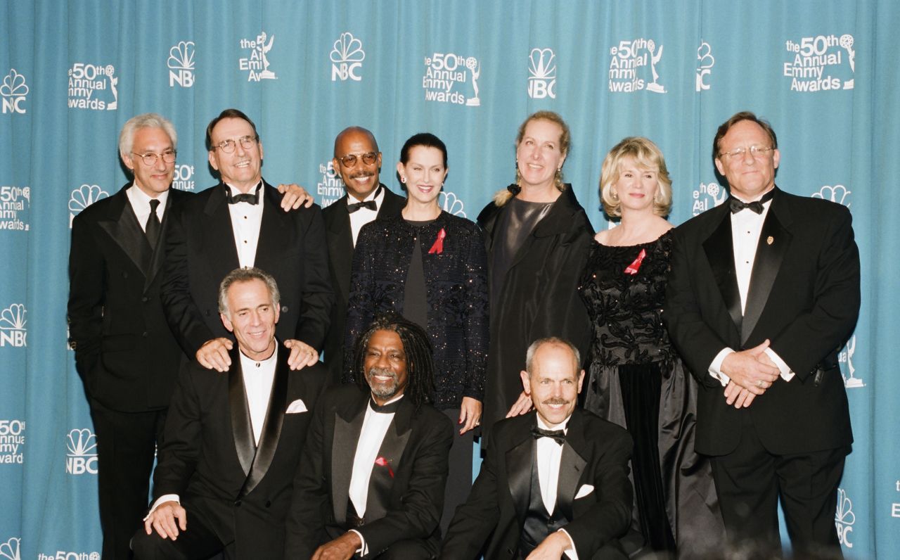 Blacque, bottom row center, joined producer Steven Bochco, top row left, and members of the "Hill Street" cast at the Emmys in 1998. Since the show ended, he has done a number of TV shows but also plenty of stage work, including performances with Atlanta's Alliance Theatre.