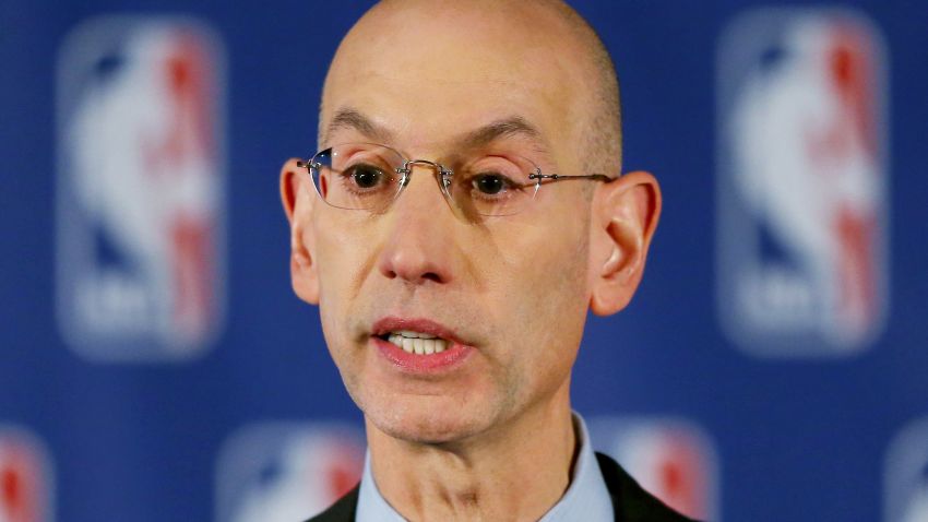 Caption:NEW YORK, NY - APRIL 29: NBA Commissioner Adam Silver holds a press conference to discuss Los Angeles Clippers owner Donald Sterling at the Hilton Hotel on April 29, 2014 in New York City. Silver announced that Sterling will be banned from the NBA for life and will be fined $2.5 million for racist comments released in audio recordings. (Photo by Elsa/Getty Images)
