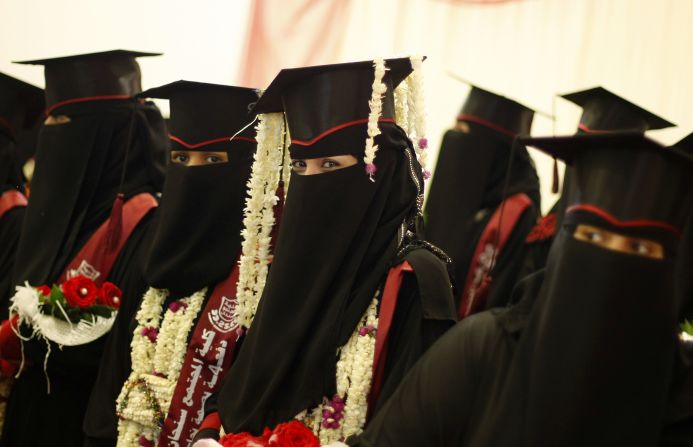 APRIL 29 - SANAA, YEMEN: Yemeni female university students celebrate during their graduation ceremony on April 28. Every year, the <a href="http://www.wfp.org/node/3623/3479/640466" target="_blank" target="_blank">United Nations World Food Programme</a> provides schoolgirls with rations of food to take home to encourage families to send their daughters to school. They aim to help 700,000 people in 2014.