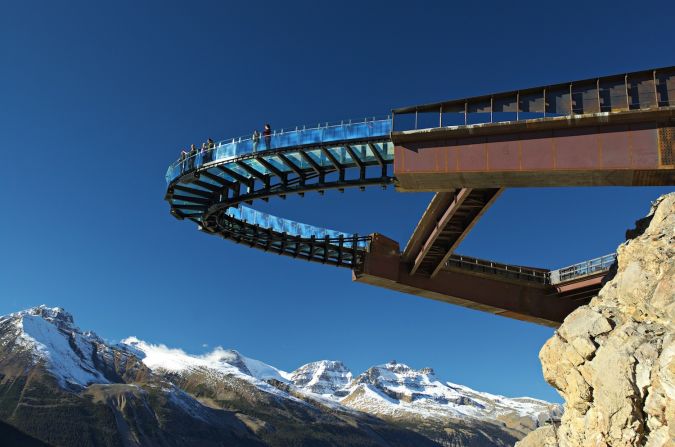 Canada's stunning new Glacier Skywalk pops 35 meters out the side of a cliff in Alberta's Jasper National Park. The glass-floored observation walkway hangs 280 meters above Sunwapta Canyon.