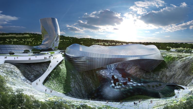 <strong>Dawang Mountain Resort, Changsha </strong><br /><strong>Architect: </strong>COOP HIMMELB(L)AU Wolf D. Prix & Partner ZT GmbH<br /><strong>Status: </strong>Conceptual phase<br /><strong>Rooms: </strong>331<br /><strong>Fast fact: </strong>This 120,000-square-meter futuristic resort is set above an old cement mining quarry pit and lake. It will include an indoor ski slope, water park, shopping mall and restaurant complex. The hotel will be housed in a 100-meter tower on the south end of the site.