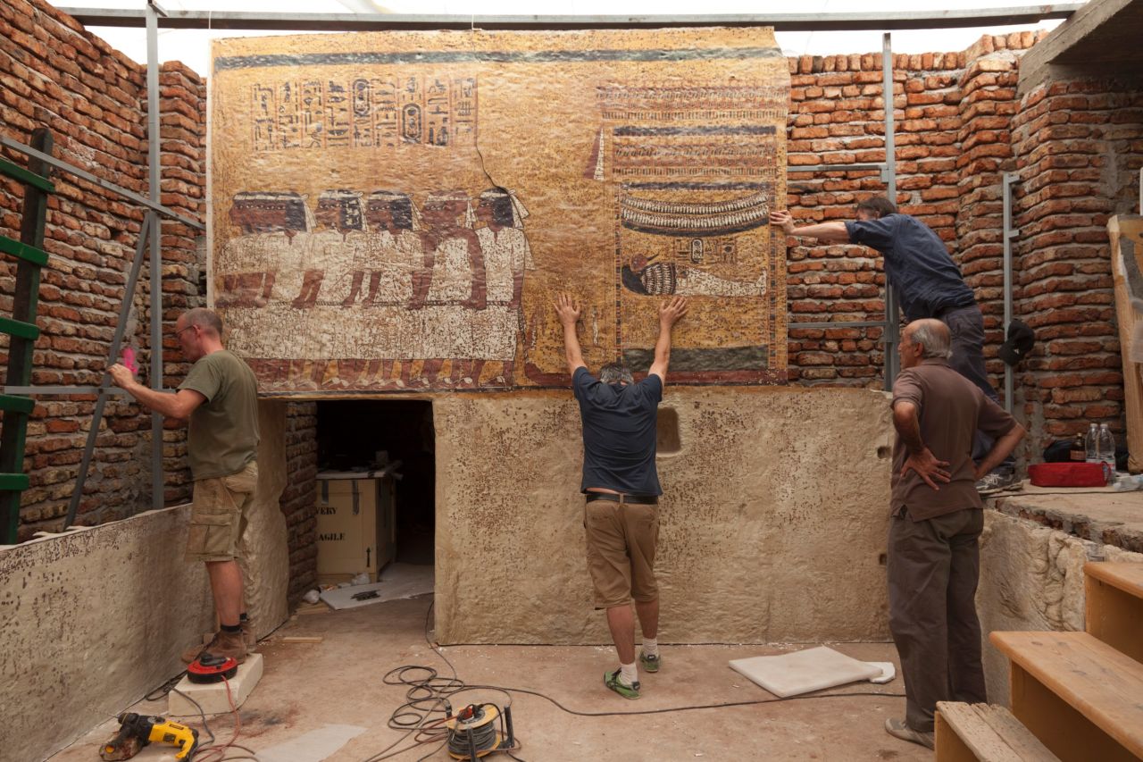 Laser scanners were used to map the walls in 3-D. The re-created panels were covered with a skin printed with photographic reproductions of the originals.