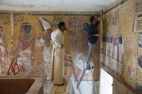 The panels depict the young pharaoh's voyage to the afterlife following his death in 1327 B.C.