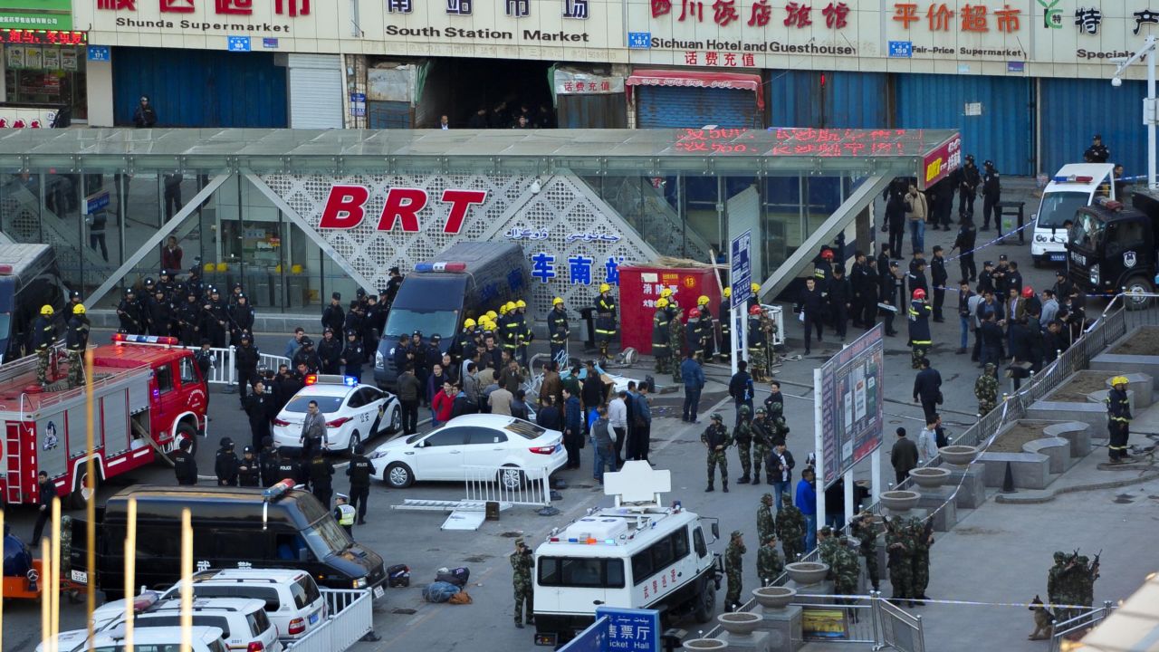 The blast occurred around 7 p.m. Wednesday at the exit of the south railway station of Urumqi. 