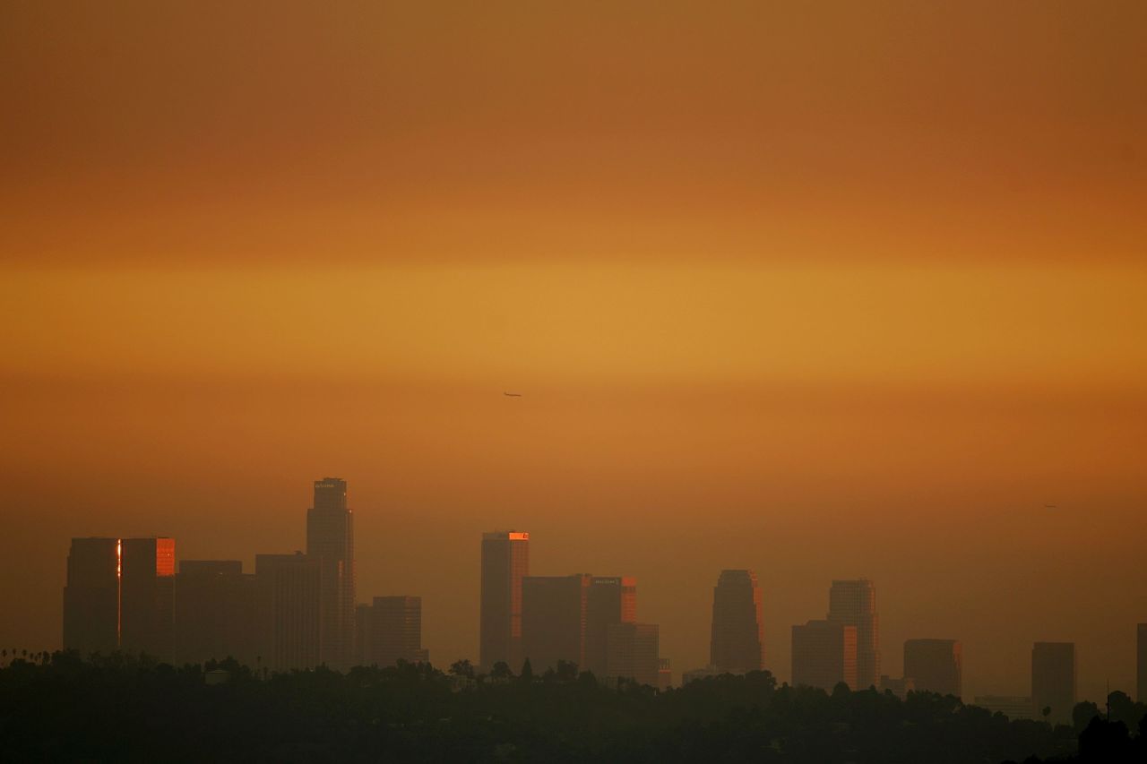 Los Angeles, California, seen through smog before sunset. 
