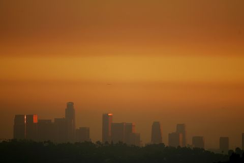 Los Angeles, California, seen through smog before sunset. 
