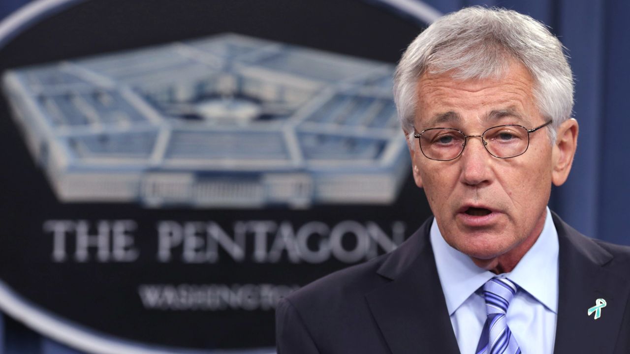 ARLINGTON, VA - MAY 01: U.S. Defense Secretary Chuck Hagel delivers remarks about the Defense Department's sexual assault prevention and response program at the Pentagon May 1, 2014 in Arlington, Virginia. Reports of sexual assaults by members of the military rose by 50 percent. Pentagon officials said they believe the increase is because of a vigorous campaign to get more victims to to report the crimes and not because of a real rise in the number of assaults. (Photo by Chip Somodevilla/Getty Images)