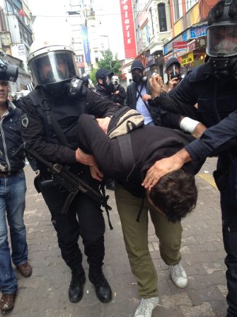"Another protester is detained by the police. The governor's office justified the protest ban, arguing that May Day rallies would hurt Istanbul's image as a tourist destination," he says.