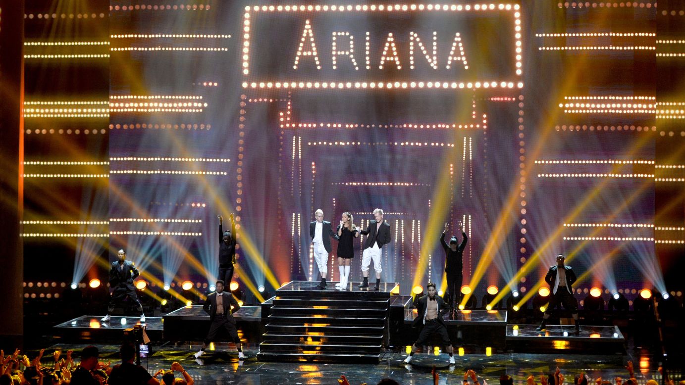 Ariana Grande performs onstage during the 2014 iHeartRadio Music Awards. 