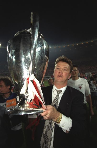 Van Gaal, now Manchester United manager, is pictured holding aloft the European Cup.