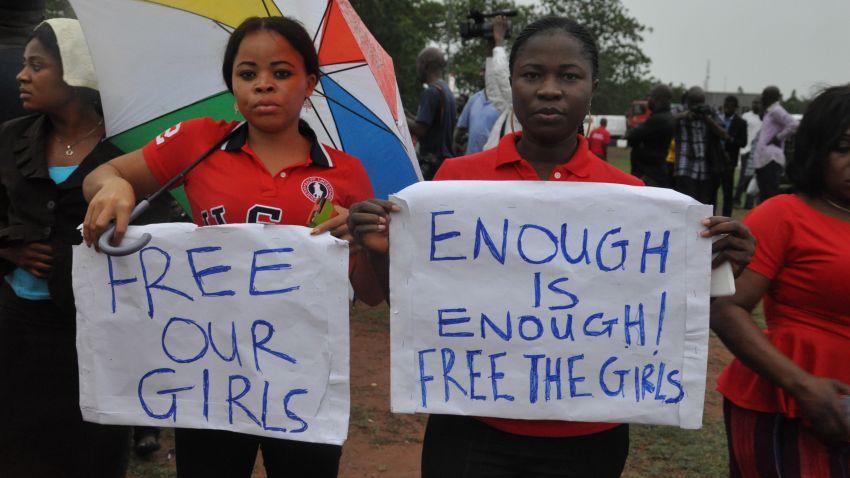 Women attend a demonstration calling on the government to rescue kidnapped schoolgirls of a government secondary school Chibok, in Abuja, Nigeria.