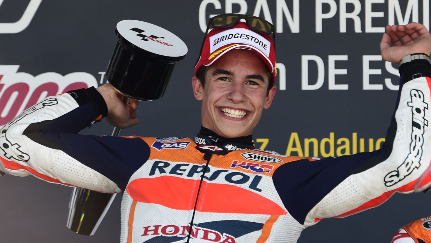 No stopping Marc Marquez as he celebrates his fourth straight MotoGP win since the start of the 2014 season.