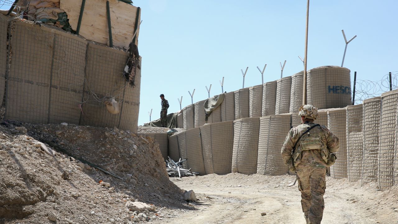 A U.S. soldier patrols outside FOB Shank In Afghanistan.