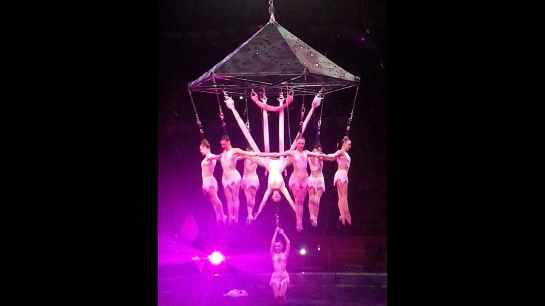 Click to expand: The "human chandelier" is seen from an earlier performance on Friday, May 2. 