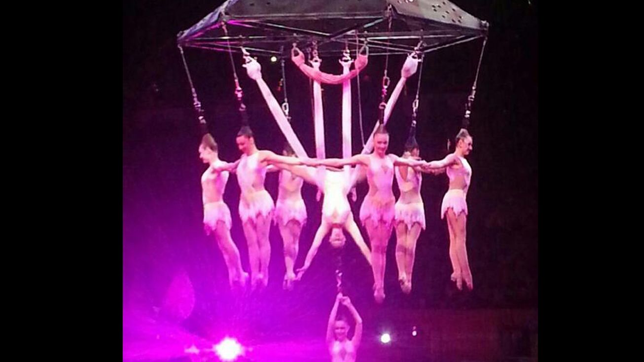 Click to expand: The "human chandelier" is seen from an earlier performance on Friday, May 2. 